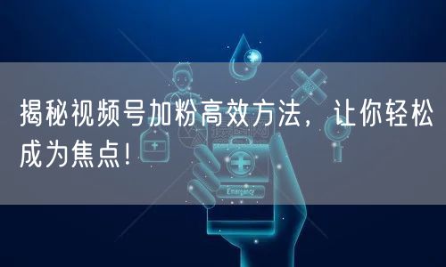 揭秘视频号加粉高效方法，让你轻松成为焦点！