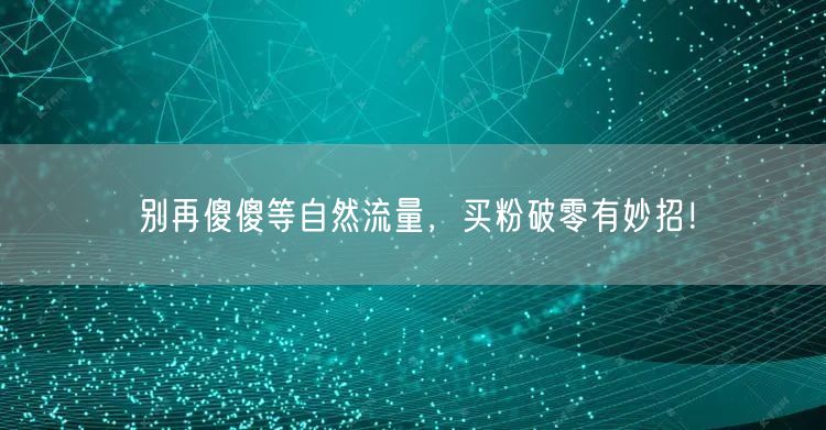 别再傻傻等自然流量，买粉破零有妙招！