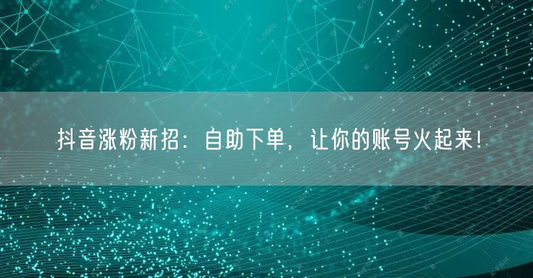 抖音涨粉新招：自助下单，让你的账号火起来！